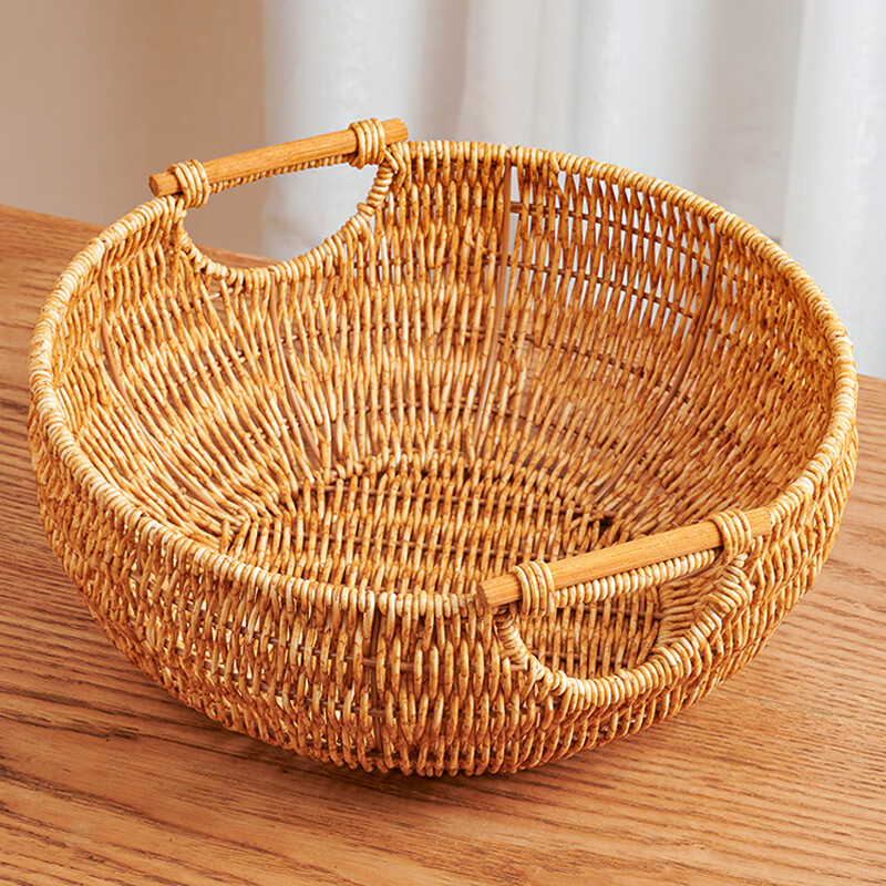 美杜大果籃果盤創(chuàng)意仿藤編收納筐客廳家用裝飾儲物籃饅頭面包筐美式筐 【編織大號果籃】