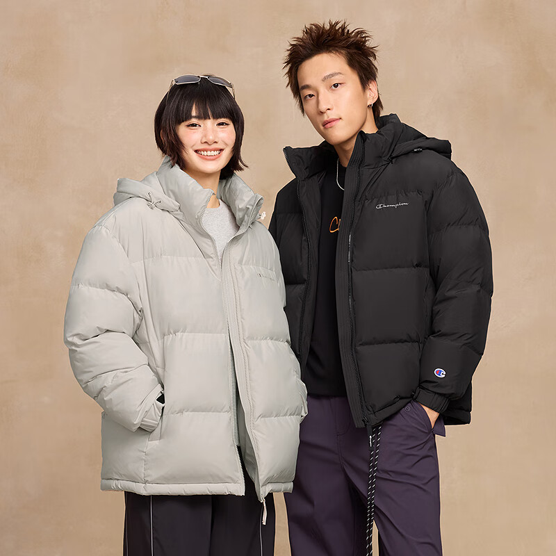 Champion【丁禹兮同款】冠军连帽三防羽绒服25秋冬新款短款面包服情侣装 骨白 XL