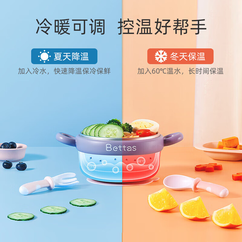 贝肽斯宝宝辅食碗婴儿专用注水保温碗婴幼儿吃饭套装吸盘儿童餐具 橙黄【注水碗400ml】