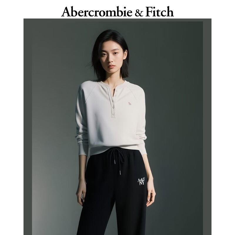 Abercrombie &amp; Fitch小麋鹿图案女装25秋冬美式复古百搭保暖抓绒亨利领卫衣152-5421 白色 XS (160/84A)