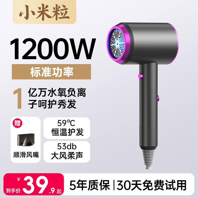 小米粒吹风机同款家用学生宿舍专用800w高速静音不伤发护速干家用小功率电吹风筒 【1亿负离子】1200W大功率-灰 京东折扣/优惠券