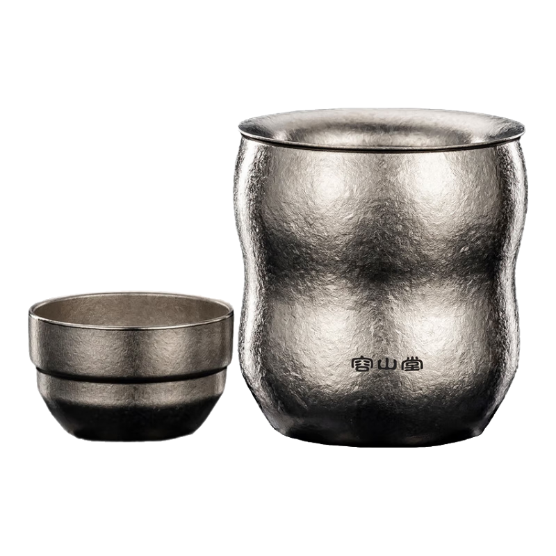 容山堂純鈦旅行茶具葫蘆杯便攜式快客杯戶外露營茶具一人飲泡茶壺 花生純鈦泡茶器 一壺1杯