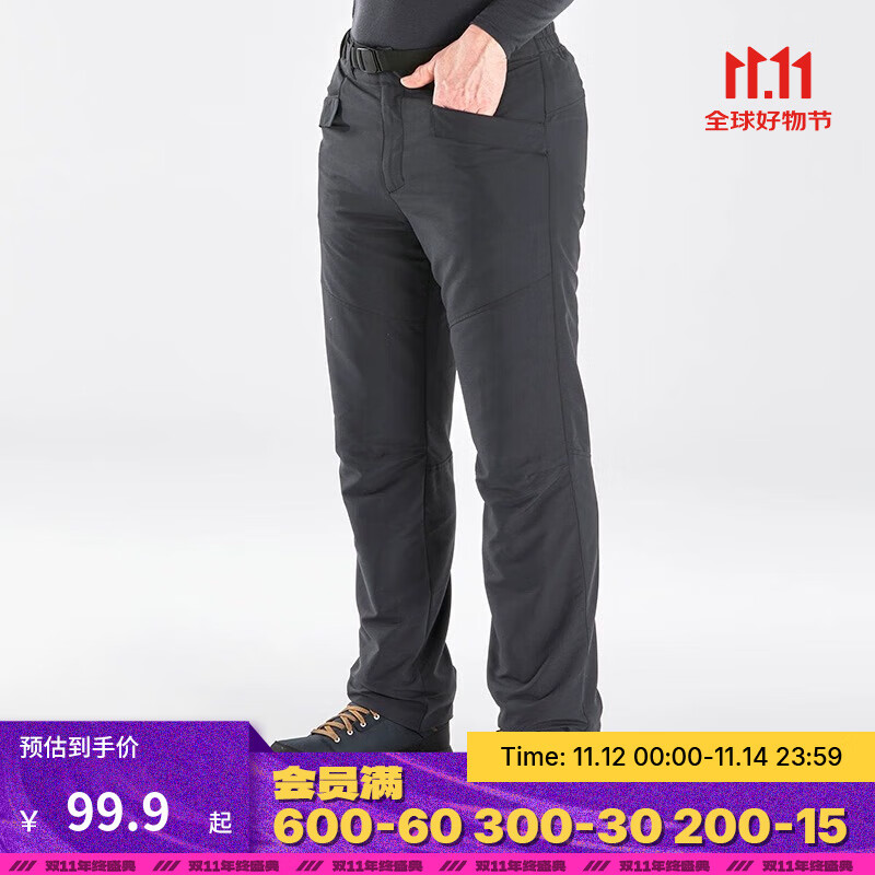 迪卡侬（DECATHLON）保暖抓绒户外徒步软壳裤男加厚加绒防风裤防风防泼水 NH100 碳灰色 S(170/74A)