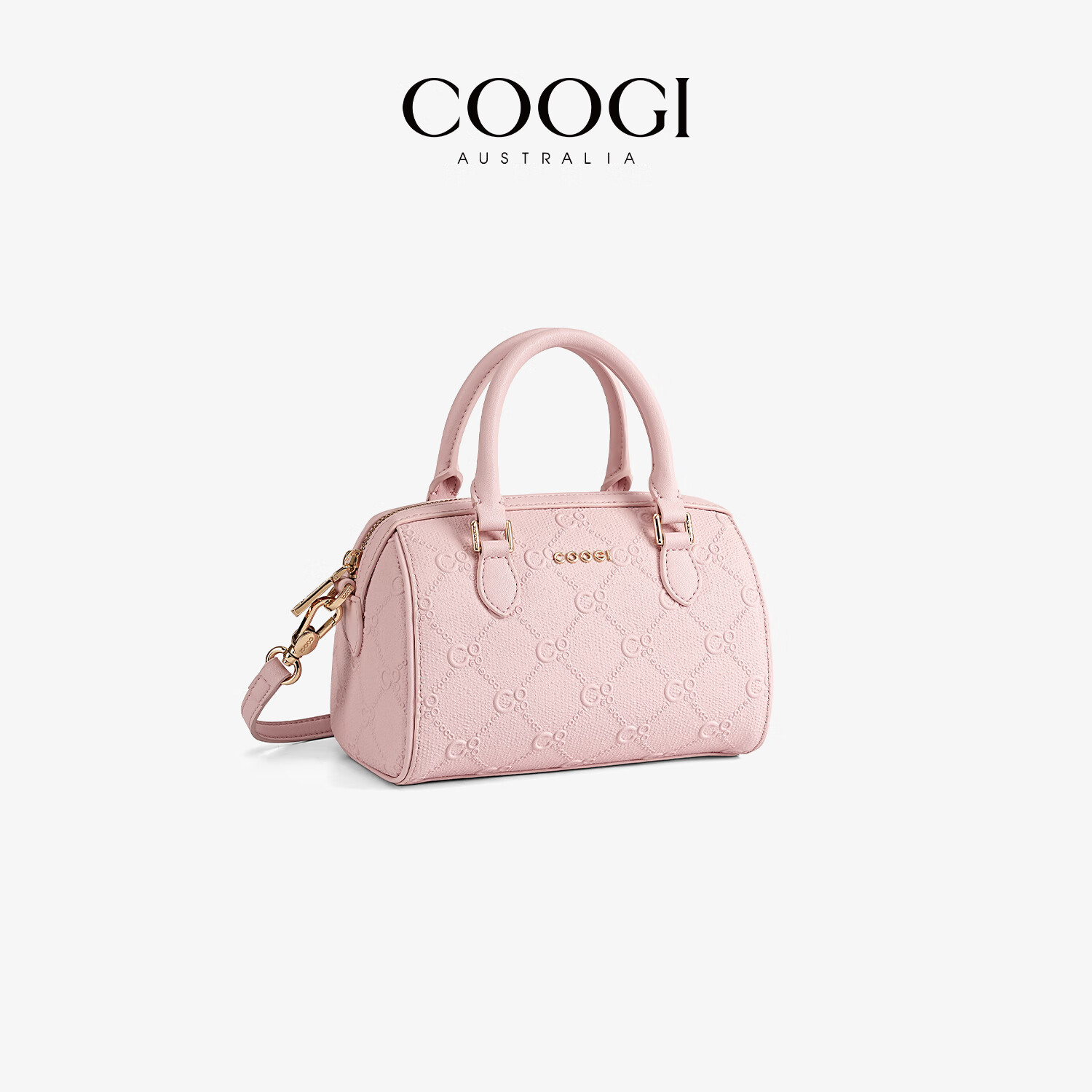 COOGI【Angelababy明星同款】包包女包单肩手提包斜跨波士顿包圣诞礼物 粉色 20*13*12.6CM