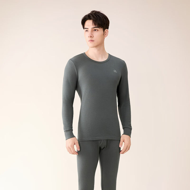 芬腾保暖内衣【纯棉 防静电】2025情侣圆领温暖打底套装秋衣秋裤 男款-铁灰 3XL