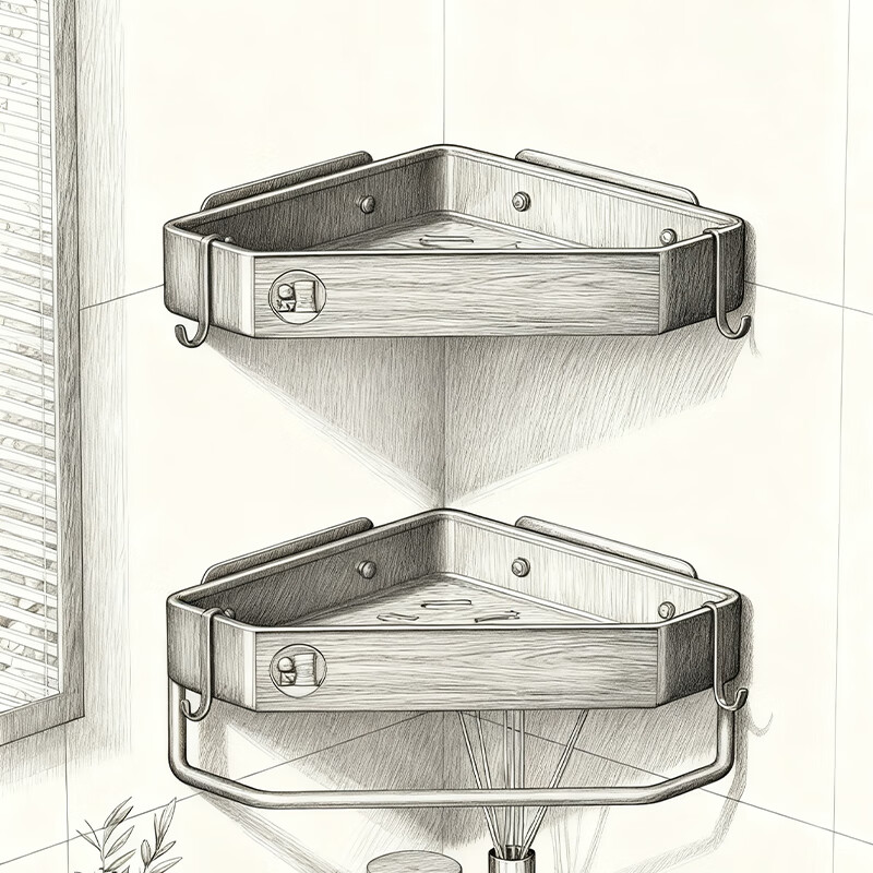 尔思家浴室置物架三角卫生间架子浴室厕所淋浴洗手间免打孔夹缝收纳角架 胡桃色常规款【进口实木】