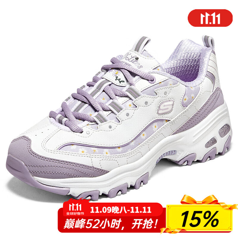 斯凯奇（Skechers）女鞋春秋2025新款厚底增高老爹鞋熊猫鞋轻便潮流百搭运动鞋休闲鞋 896180-WLV 36