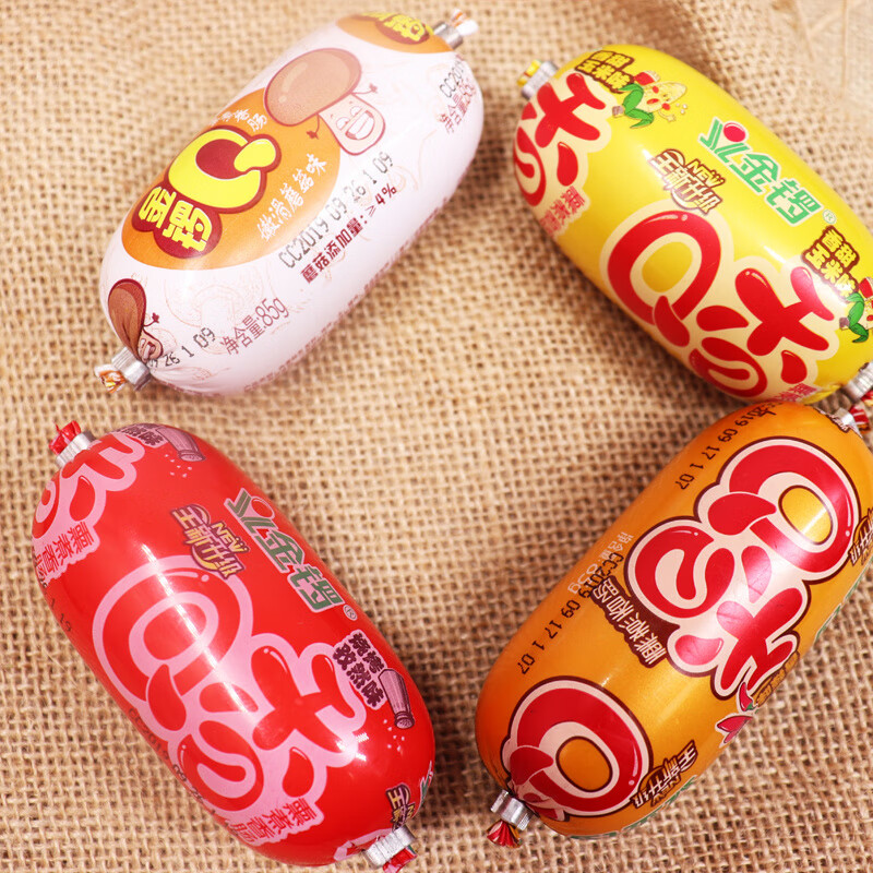 金鑼Q趣香腸火腿腸80g蘑菇孜然香辣玉米4種口味網(wǎng)紅零食泡面 4種口味混合搭配共8支【3月新貨】