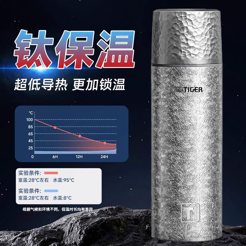虎牌(TIGER)钛杯纯钛保温杯女士高档大容量茶水分离泡茶男2025新款户外水杯子 【高端款】钛晶蓝500ML-高档礼盒装