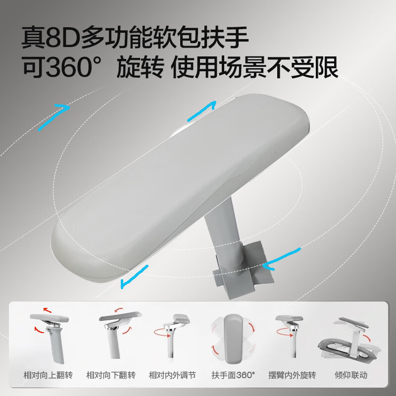 家友人体工学椅电脑椅可躺家用办公椅人工力学座椅学习转椅电竞椅椅子 JY030 云灰带衣架无搁脚+升降3D扶手尼龙脚透气网