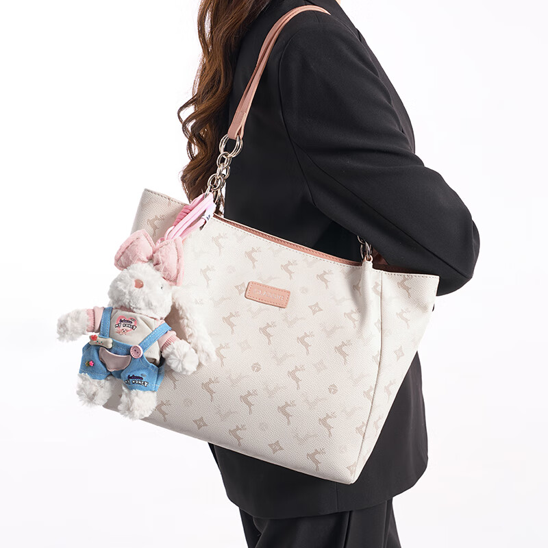 纪诗哲（GIEVSZHE）包包女包2025新款轻奢侈女士大容量托特包情人节新年礼物送女友 米白拼粉【2025年新款/垂耳兔挂饰】 礼盒装