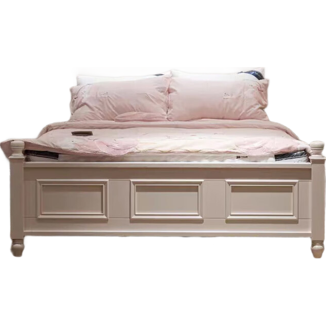 方寸毫厘床美式鄉(xiāng)村實(shí)木床白蠟?zāi)九P室家具青少年床單雙人床婚床弧形靠背床 白蠟?zāi)緦?shí)木床1.8米*1床頭柜