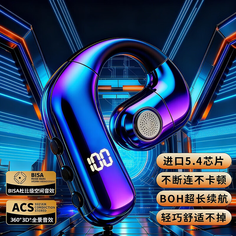 知音e族无线蓝牙耳机挂耳式开放式不入耳左右耳佩戴可旋转数显舒适运动稳固不掉跑步骑行快递外卖超大容量 尊贵蓝【高清通话/来电报号/语音声控】