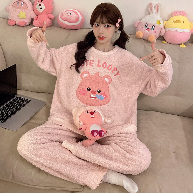 sagiv罗丽丝珊瑚绒睡衣女款秋冬季新款加绒加厚套装女法兰绒可外穿