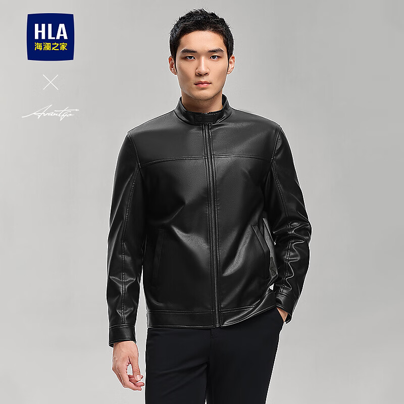 HLA海澜之家夹克男25新轻商务时尚PU纯色立领外套男秋HWJAW3J084A 黑色7D S 165/84A 推荐114~124斤