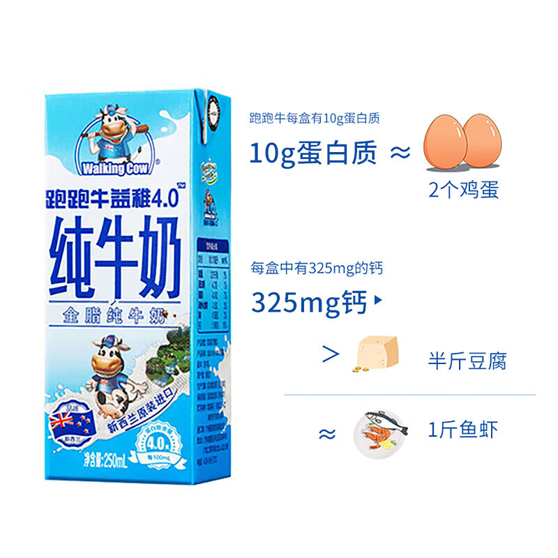 纽麦福新西兰进口跑跑牛4.0g蛋白全脂高钙学生纯牛奶250ml*24盒到6月