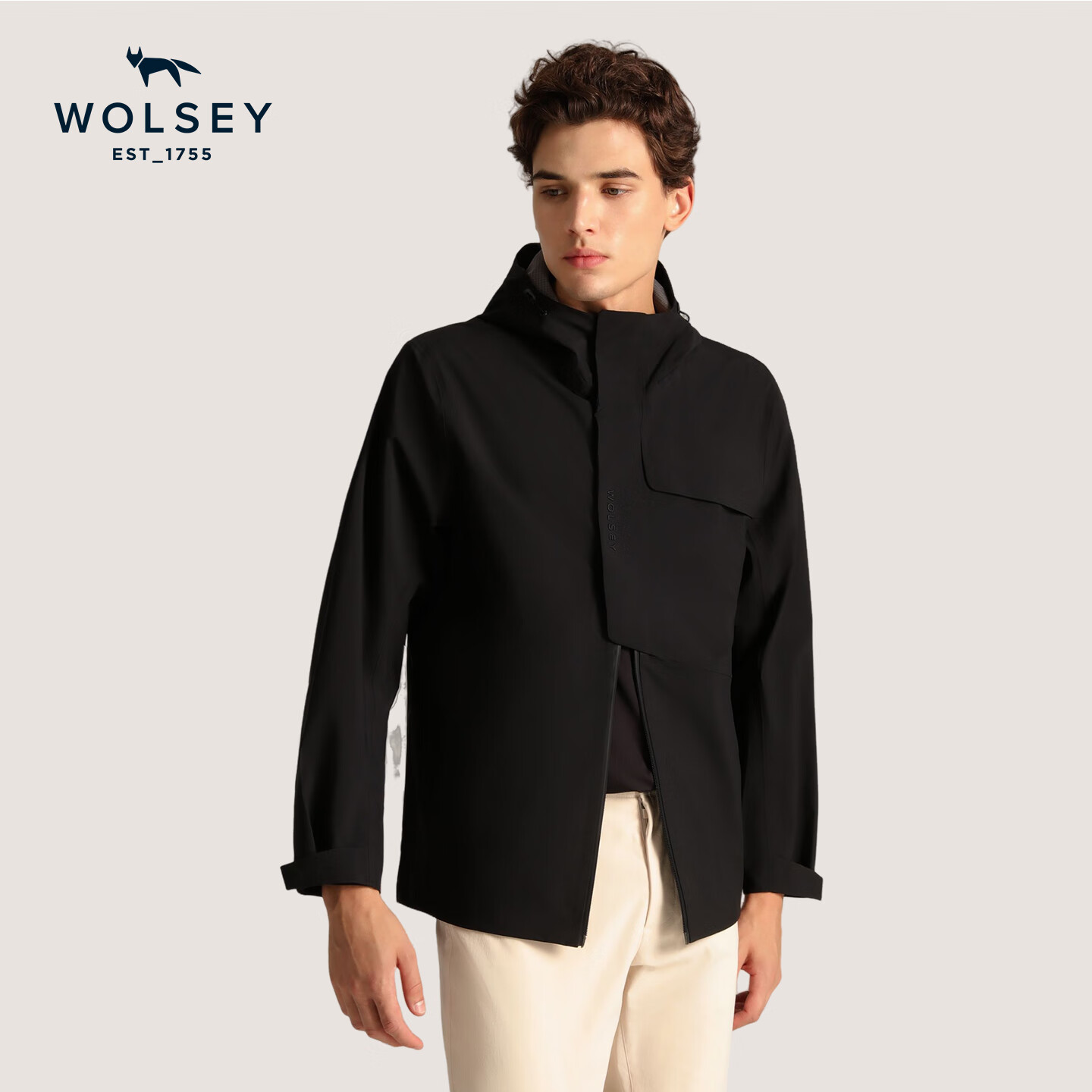 WOLSEY【防风防水】单层3L冲锋衣男女款通勤透气连帽夹克春秋外套 浅蓝灰色-女款 XL 【男款180女款175】