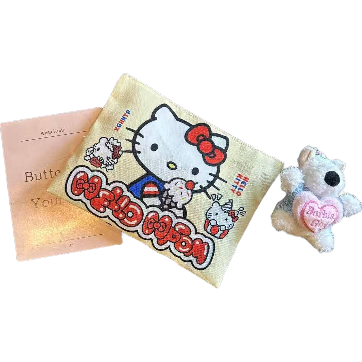 新款KT猫帆布手拿包收纳卡通帆布2024新款大容量百搭出行手拿包 蝴蝶结KT猫