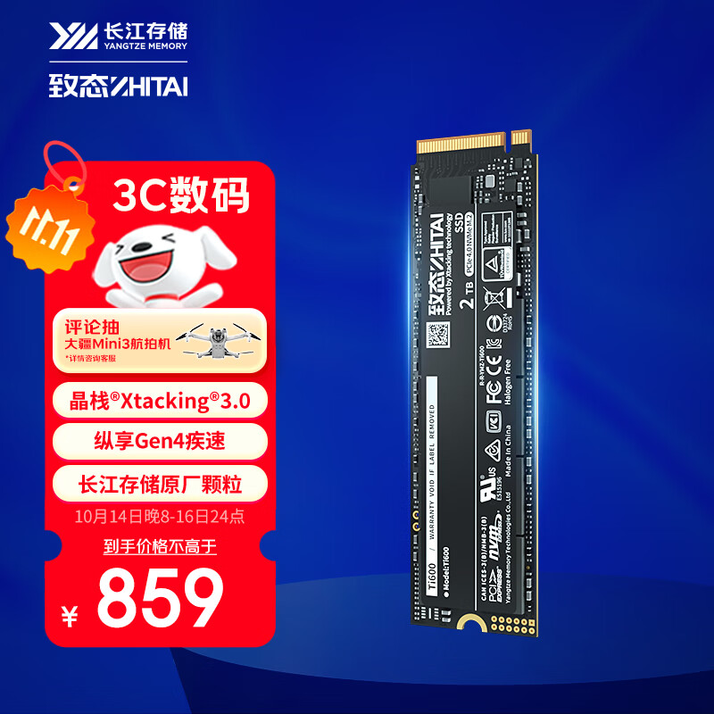 致态（ZhiTai）长江存储 2TB SSD固态硬盘 NVMe M.2接口 Ti600系列 (PCIe 4.0 产品)
