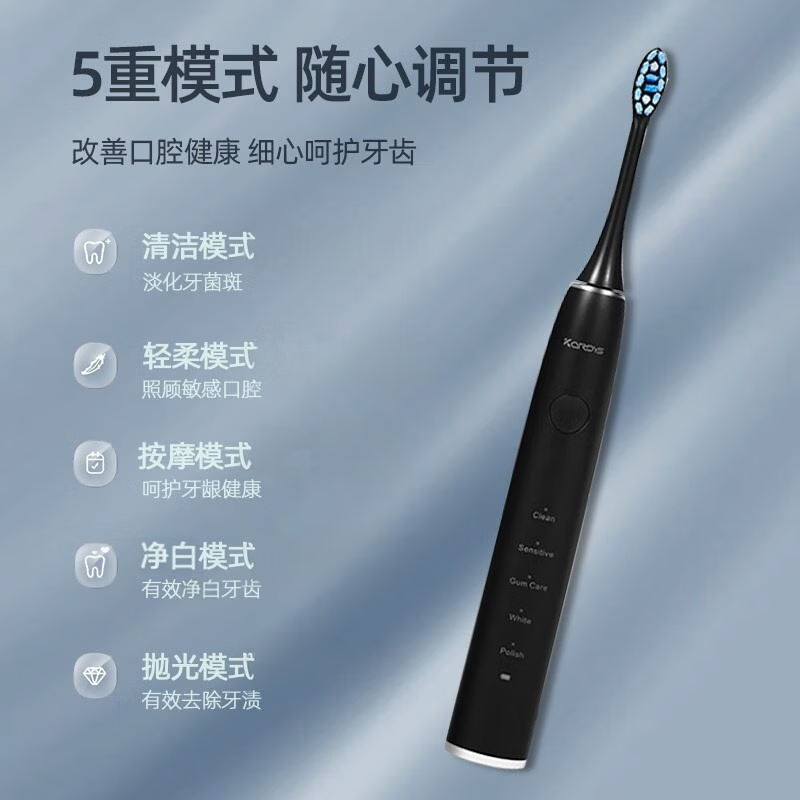 科蒂斯(KEDISI) 电动牙刷成人男女智能声波震动全自动便携式旅行电动牙刷情侣充电牙刷 薄荷绿【原装刷头5支】