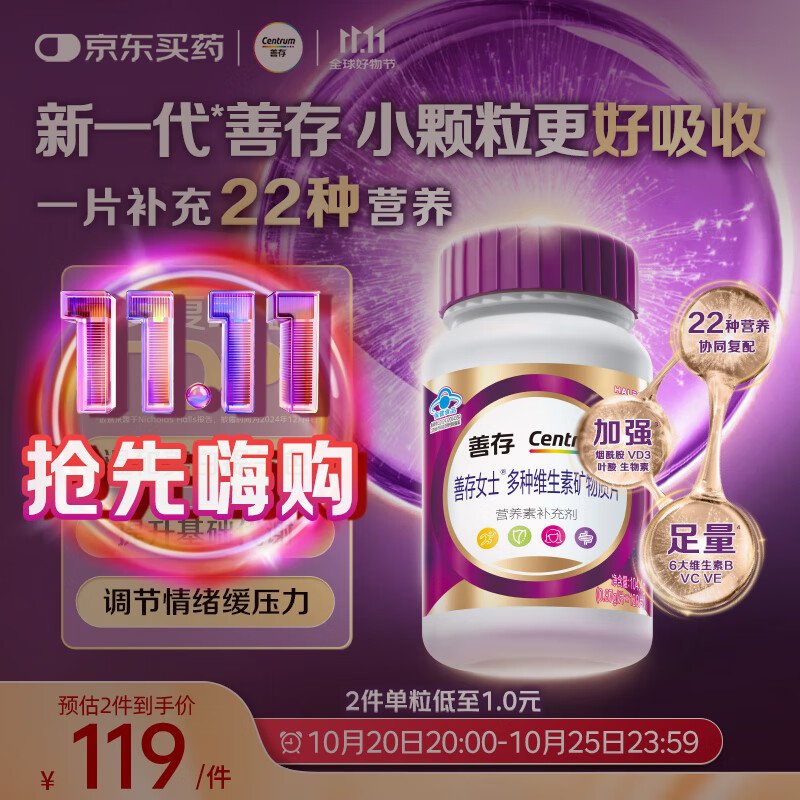 善存女士复合维生素 B族烟酰胺多种维DCEK2叶酸硒铁B12气血 紫瓶120粒