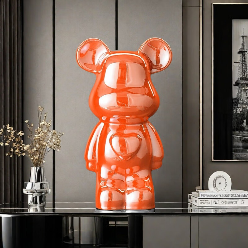 OYKTN大号暴力熊存钱罐摆件只进不出大人落地陶瓷客厅电视柜酒柜装饰品 特大号：甜心熊(闪耀橙)高50CM-