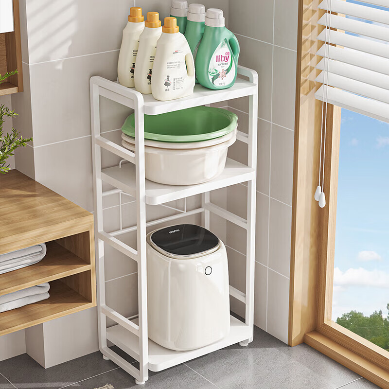 脸盆架置物架落地式卫生间多层马桶侧边多功能迷你洗衣机收纳架子 白色三层(上层加高)