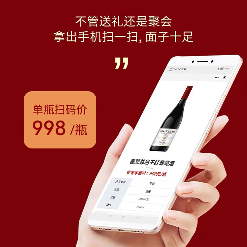 霍梵尊尼【酒庄金奖/AOP/年货礼盒】法国进口红酒 15°干红葡萄酒 热红酒 6瓶整箱