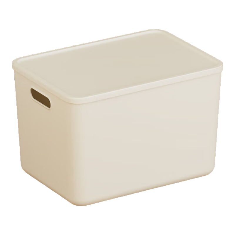 稻草熊收纳盒桌面整理客厅零食玩具置物篮厨房杂物筐长方形带盖储物箱子 奶白带盖2个装