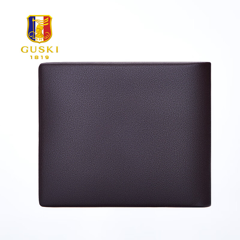 古士旗(GUSKI)法国品牌男士钱包男短款真皮皮夹牛皮高档卡包新年生日礼物骐骥红 【实木花束礼盒】代写贺卡860010-1A 头层牛皮/时尚百搭款