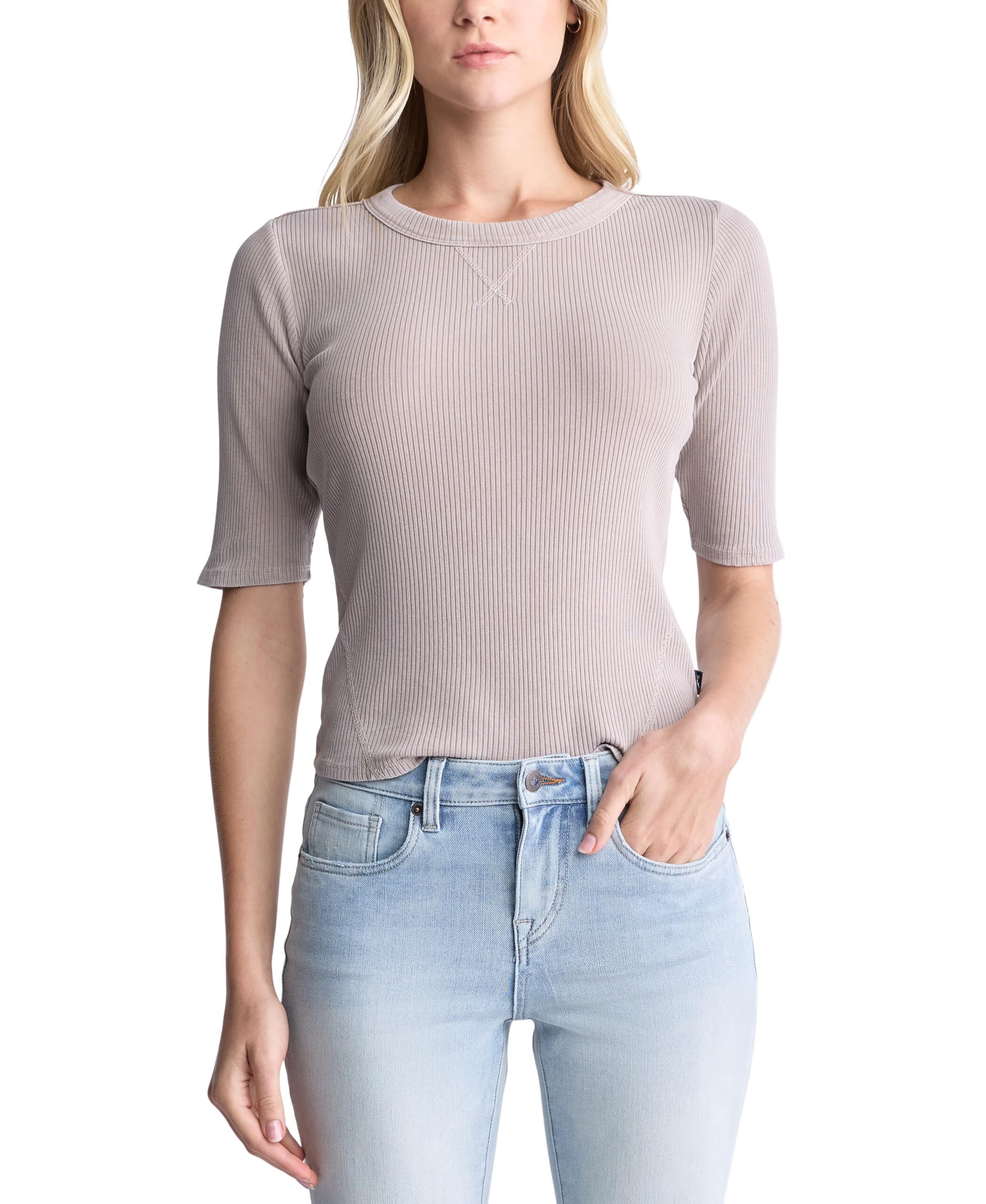 Buffalo David Bitton 女式 Tabbey 圆领肘袖上衣 温暖灰（Warm Taupe） Medium