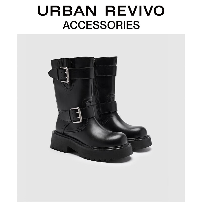 UR冬季新款女士潮流圆头厚底靴子UAYS50106 黑色 38