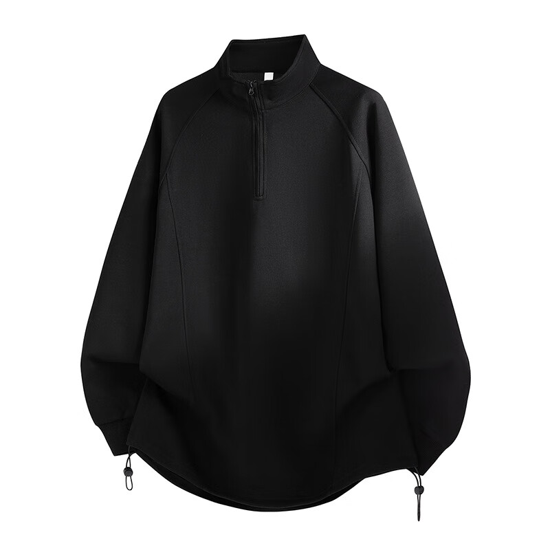 维路雅美式立领半拉链卫衣男春秋2025新款重磅无帽上衣长袖内搭打底衫潮 黑色/加绒 XL