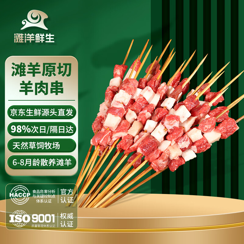 滩洋鲜生宁夏滩羊 原切羔羊肉串60串（净重2.4斤）烧烤食材 清真 源头直发