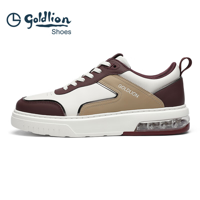 金利来（Goldlion）男鞋25年秋冬款休闲鞋气垫底潮流运动鞋百搭增高板鞋皮鞋运动鞋 白/红 38