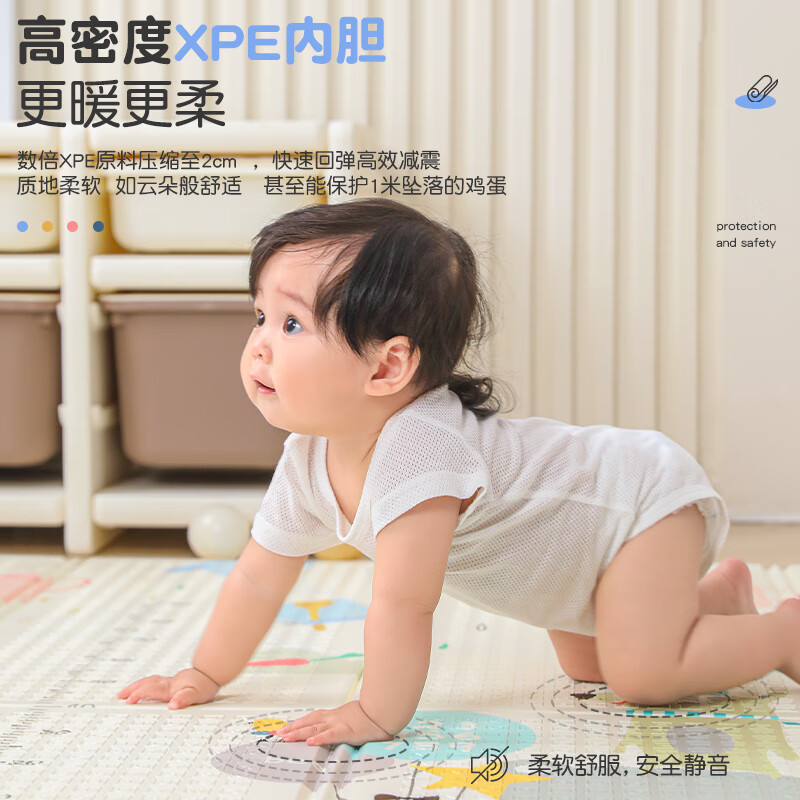 棒棒猪宝宝爬行垫加厚婴儿童折叠爬爬垫无甲醇无味防摔家客厅地垫 XPE双面折叠款-小熊派对 150*180*1cm