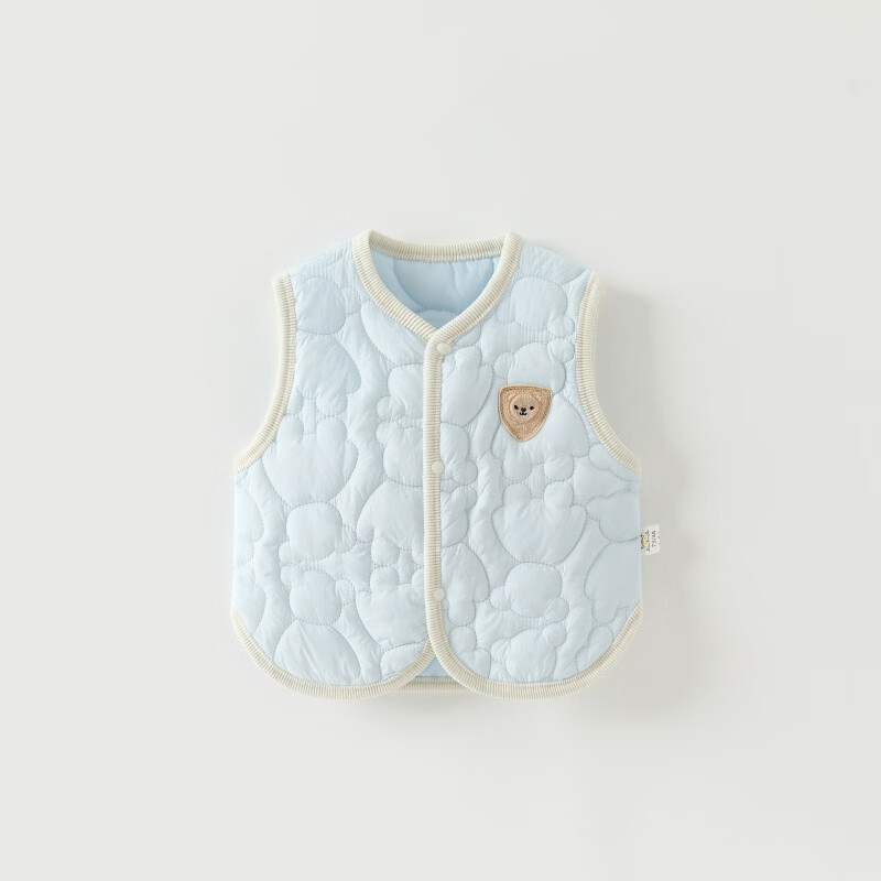 婧麒（JOYNCLEON）婴儿马甲春秋冬款宝宝保暖背心外穿坎肩a类1岁男女儿童仿羽绒100g 浅蓝色 90