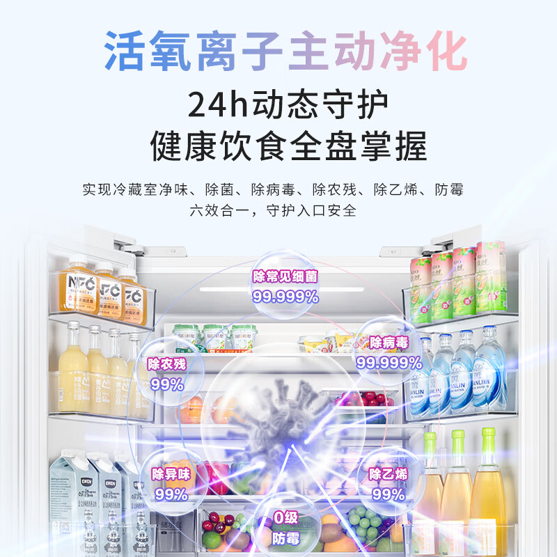 华凌美的出品神机518法式多门冰箱制冰双系统主动净味家用超薄零嵌新国标HR-518WUFIPZ国家补贴