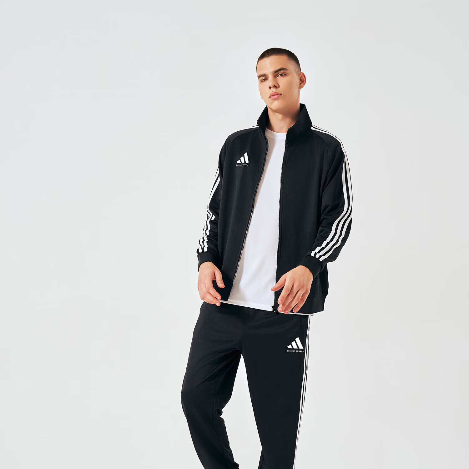 阿迪达斯 （adidas）外套男秋季跑步运动立领夹克外套保暖运动服 黑/白 M