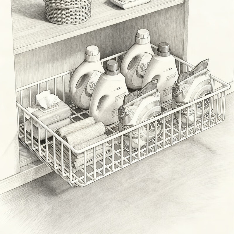 尔思家厨房多层收纳架落地卫生间洗手台下置物架多功能伸缩橱柜内置架子 白色大号【底部滑轨】