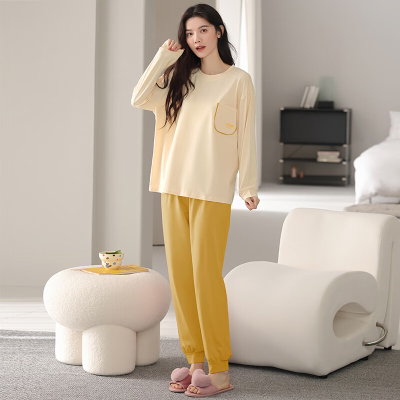 馨爱百年睡衣女春秋长袖纯棉韩版休闲宽松全棉女士套头家居服可外穿套装 QH5516 2XL 京东折扣/优惠券