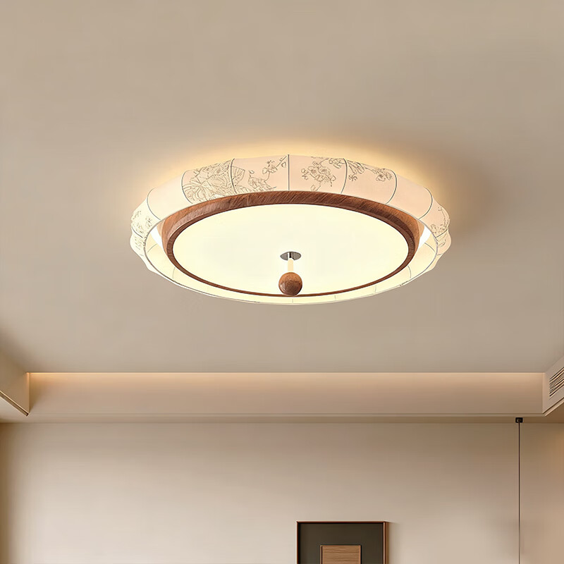 大自然照明中古风复古客厅吊灯2025新款布艺宋式美学高级感大厅主灯中山灯具 【全光谱护眼光源】卧室 A款 三色变光