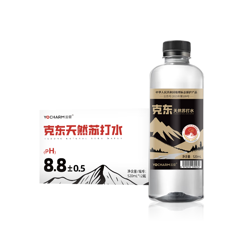 云臣（Yocharm）天然弱碱性克东苏打水520ml*12瓶PH8.8±0.5无糖无气整箱热门商品