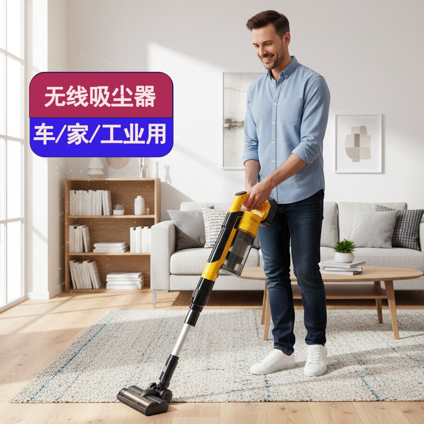 Toohello无线吸尘器车载家用工业大吸力装修门窗美缝宠物猫狗毛开荒大功率商用地毯砂石毛发锂电无刷吸尘器 标准无刷黄色吸尘器【无电池】