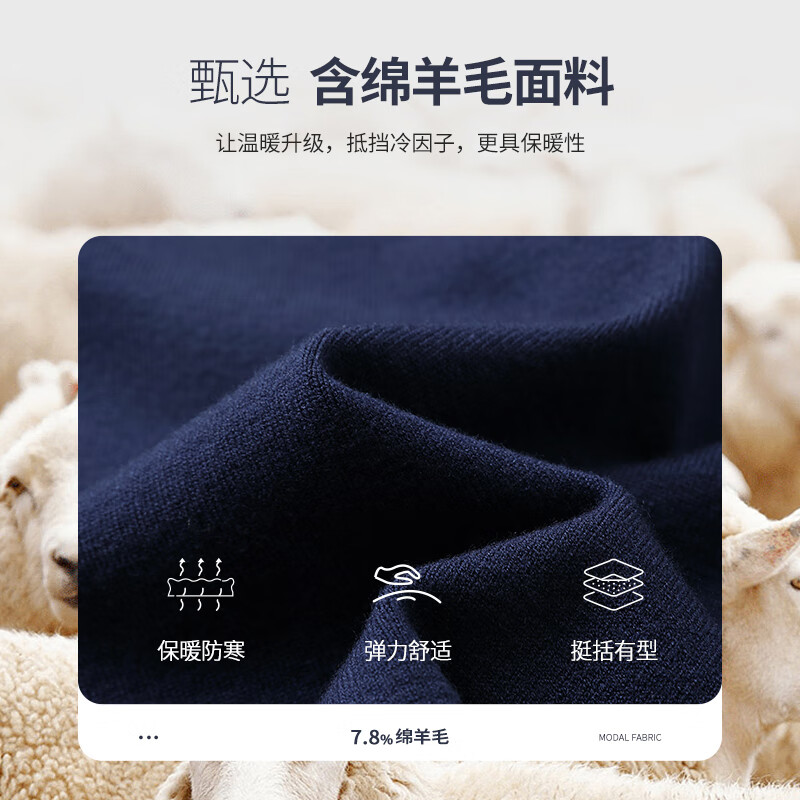 SHANSHAN杉杉假两件男冬季厚款保暖舒适长袖针织毛衣内搭男士含羊毛上衣 藏青色 XL /180