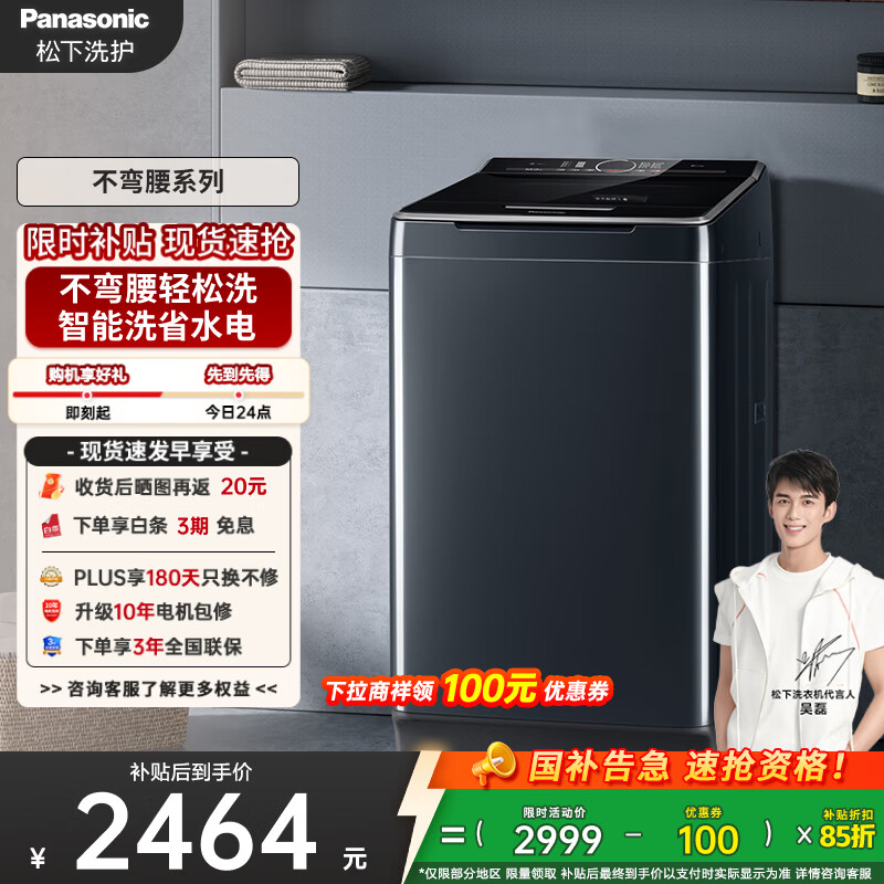 松下（Panasonic）【吴磊推荐】波轮洗衣机全自动10公斤大容量 毛毯洗桶自洁智能内衣洗衣机 国家补贴不弯腰 U12