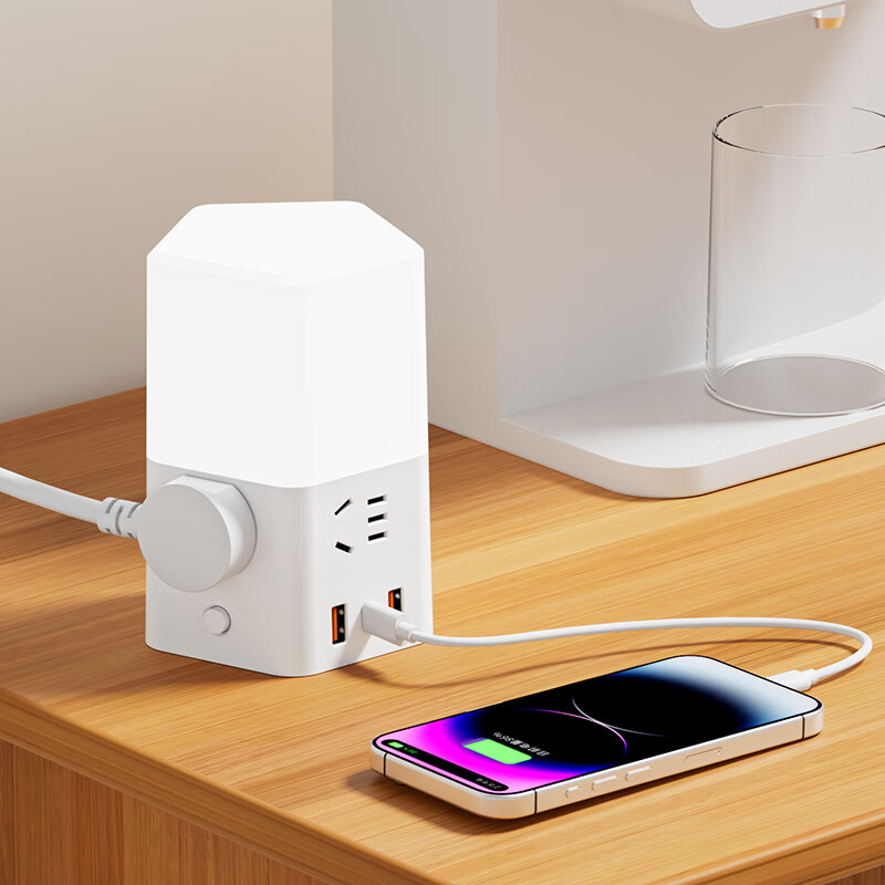 新款正品床头灯纯铜插座带小夜灯卧室喂奶灯多功能带USB接线板 五插位带3USB【带夜灯可三档调色】2.8米