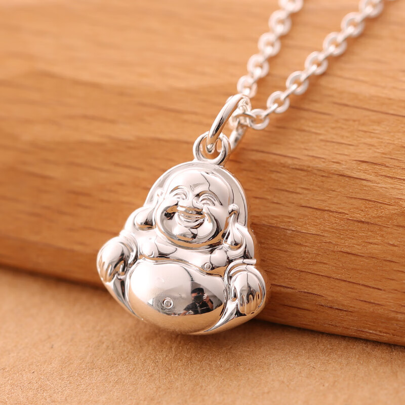 老银匠s999纯银项链吊坠女精致小佛公弥勒佛大肚佛笑脸佛牌小众实心足银 单吊坠无链