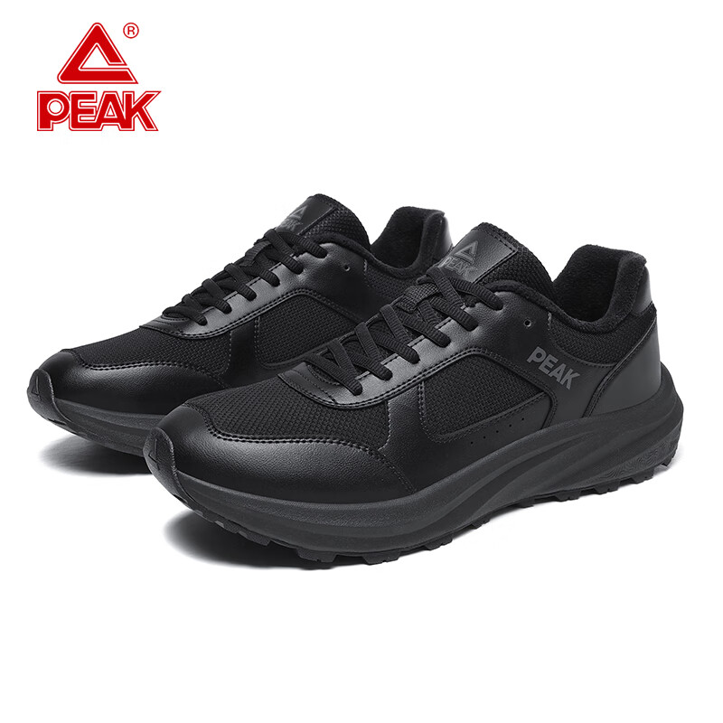 匹克态极跑步鞋软底减震耐磨登山鞋男鞋棉鞋全黑通勤冬季加绒运动鞋 黑色 39