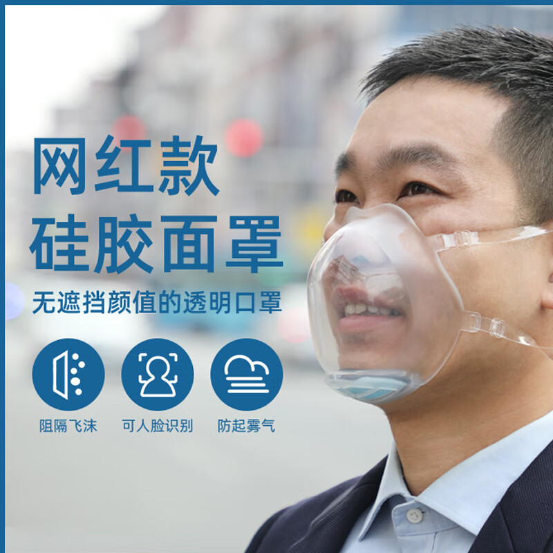 防尘透明面罩 餐饮防口沫飞溅硅胶口罩(t5透明面罩 12片滤芯)